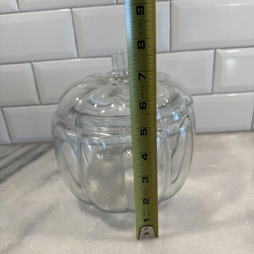 Vintage Anchor Hocking Glass Pumpkin Cookie Jar With Lid Halloween Fall OLA003